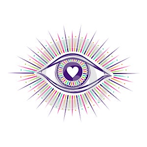 All seeing eye symbol. Vision of Providence. Alchemy, religion, spirituality, occultism, tattoo art. Isolated illustration. photo